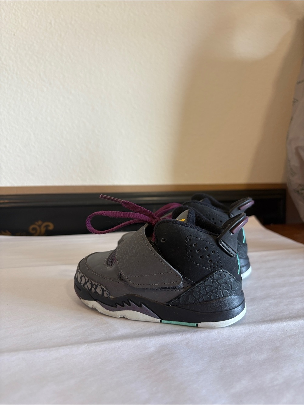 Jordan Gray and Black High-Top Bordeaux w/ purple laces come with original box